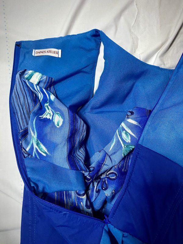 Inside lining of blue crepe dress 50s style day dress. Zero waste design handmade